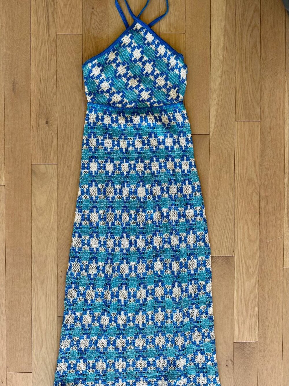 Zara Open Knit Halter Maxi Dress Blue Size S